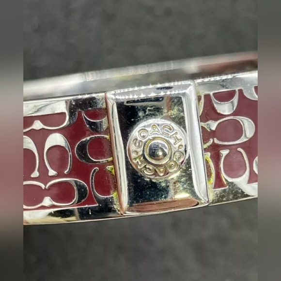 COACH Designer Magenta Purple & Silver Signature 1/2" Wide Bangle Bracelet - Picture 4 of 8